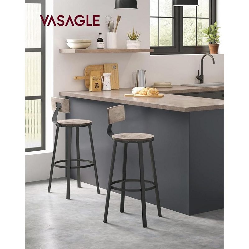 VASAGLE Bar Stools Set of 2, 28.7 Inches Barstools with Back, Counter Stools Bar Chairs with Backrest, Steel Frame, Easy Assembly, Industrial, 2 of 5