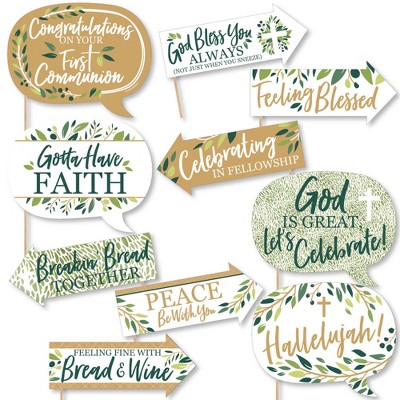 Big Dot of Happiness Funny First Communion Elegant Cross - Religious Party Photo Booth Props Kit - 10 Piece