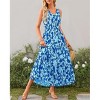 Womens Summer Dress V Neck Elastic Waist Sleeveless Floral Elegant Casual Maxi Dress - 4 of 4
