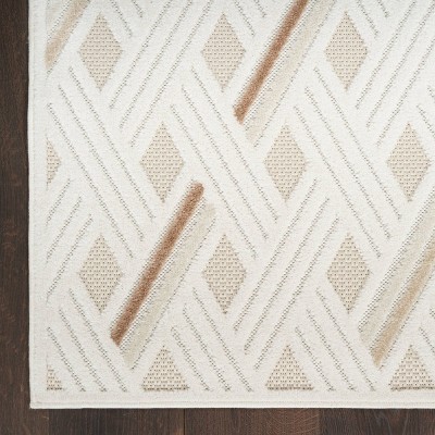Ivory and Beige Geometric Synthetic Rectangular Area Rug 7'10" x 9'10"