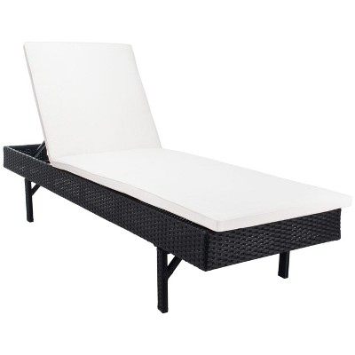 Contemporary Black Lounge Chaise with Plush Beige Cushions