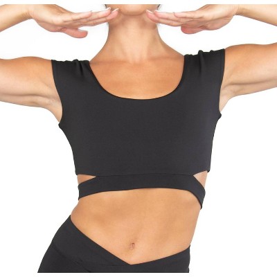 Women's Recycled Poly Cap Sleeve Side Band Crop Top - Body Wrappers