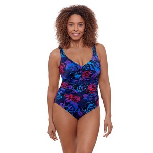 Aqua Green Women's Cinched V-Neck Shirred One Piece - 1 of 3