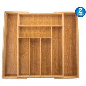 5 Star Super Deals 2 Bamboo Expandable Drawer Organizer For Utensils Holder - 8 Organizing Compartments  Adjustable Cutlery Tray, Wood Drawer Divider - 1 of 4