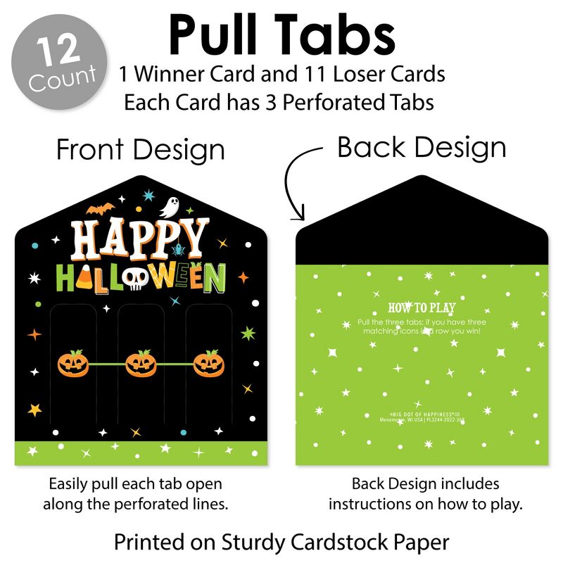 Big Dot of Happiness Jack-O'-Lantern Halloween - Kids Halloween Party Game Pickle Cards - Pull Tabs 3-in-a-Row - 12 Ct, 5 of 7