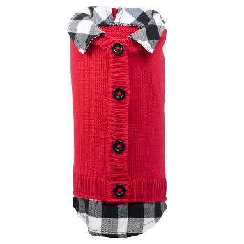 The Worthy Dog Plaid Layered-Look Two-fer Pet Pullover Cardigan Sweater