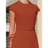 INSPIRE CHIC Women's Mock Neck Cap Sleeve Belted A-Line Midi Pleated Dresses - 4 of 4