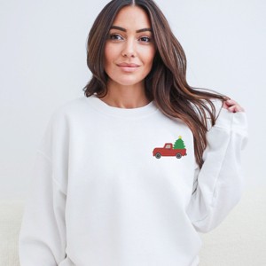 Embroidered Truck Christmas Tree - Women's Graphic Sweatshirt - 1 of 4