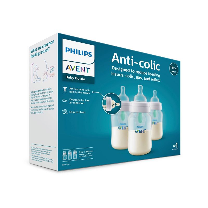 Philips Avent 3pk Anti-Colic Bottle with AirFree Vent - Clear - 9oz, 4 of 21