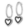 Black Bow Jewelry Black & White Diamond Dangle Heart Hoop Earrings in Sterling Silver - 2 of 4