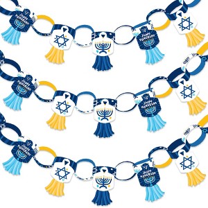 Big Dot of Happiness Hanukkah Menorah - 90 Chain Links and 30 Paper Tassels Decoration Kit - Chanukah Holiday Party Paper Chains Garland - 21 feet - 1 of 4