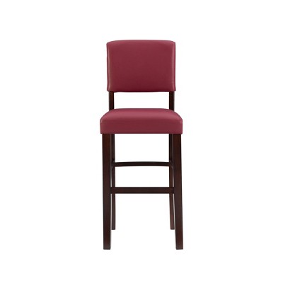 Espresso Wood Bar Stool with Red Faux Leather Upholstery