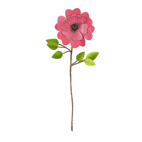 Northlight 21" Pink Heart Flower With Stem And Leaves Christmas ...