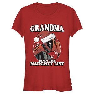 Juniors Womens Marvel Christmas Deadpool Grandma on Naughty List T-Shirt - 1 of 3