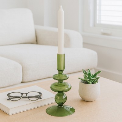 Glass Taper Candle Holder - Modern Decorative Candlestick for Home, Office, Bedroom & Living Room - Elegant Tall Contemporary Accent Decor