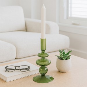 Glass Taper Candle Holder - Modern Decorative Candlestick for Home, Office, Bedroom & Living Room - Elegant Tall Contemporary Accent Decor - 1 of 4