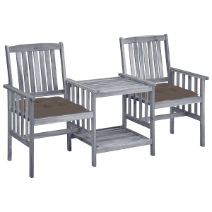 vidaXL Patio Chairs with Tea Table and Cushions Solid Acacia Wood - 1 of 4