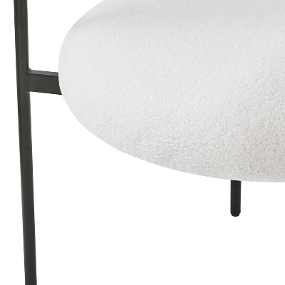 White Upholstered Metal Arm Chair with Slat Back