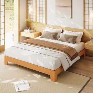 Platform Wood Bed Frame with Wooden Slat and Metal Slat Support, Underbed Space for Storage - 1 of 4