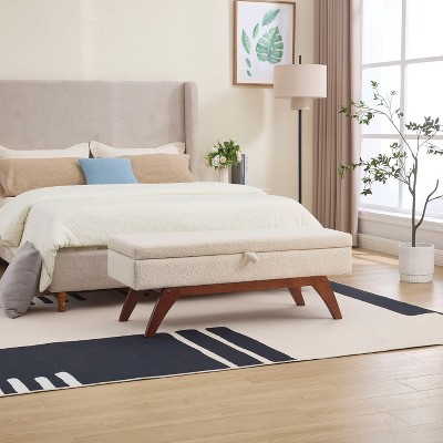 NicBex Rectangular Teddy Fabric Storage Ottoman Bench,Upholstered Storage Ottoman with Solid Wood Feet,Storage Bench for Living Room,Bedroom