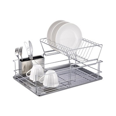 Better Chef 22-Inch Chrome Stainless Steel 2-Tier Dish Rack with Utensil Cup