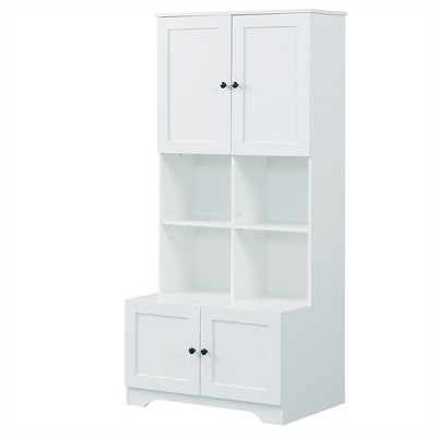 OUTSUPPLY Tall and Wide Bathroom Floor Storage Cabinet, Freestanding Cabinet with 4 Doors, Adjustable Shelves