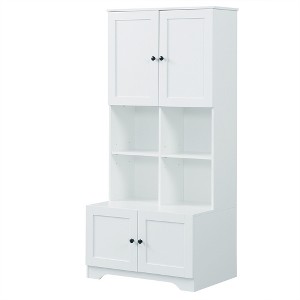 OUTSUPPLY Tall and Wide Bathroom Floor Storage Cabinet, Freestanding Cabinet with 4 Doors, Adjustable Shelves - 1 of 4