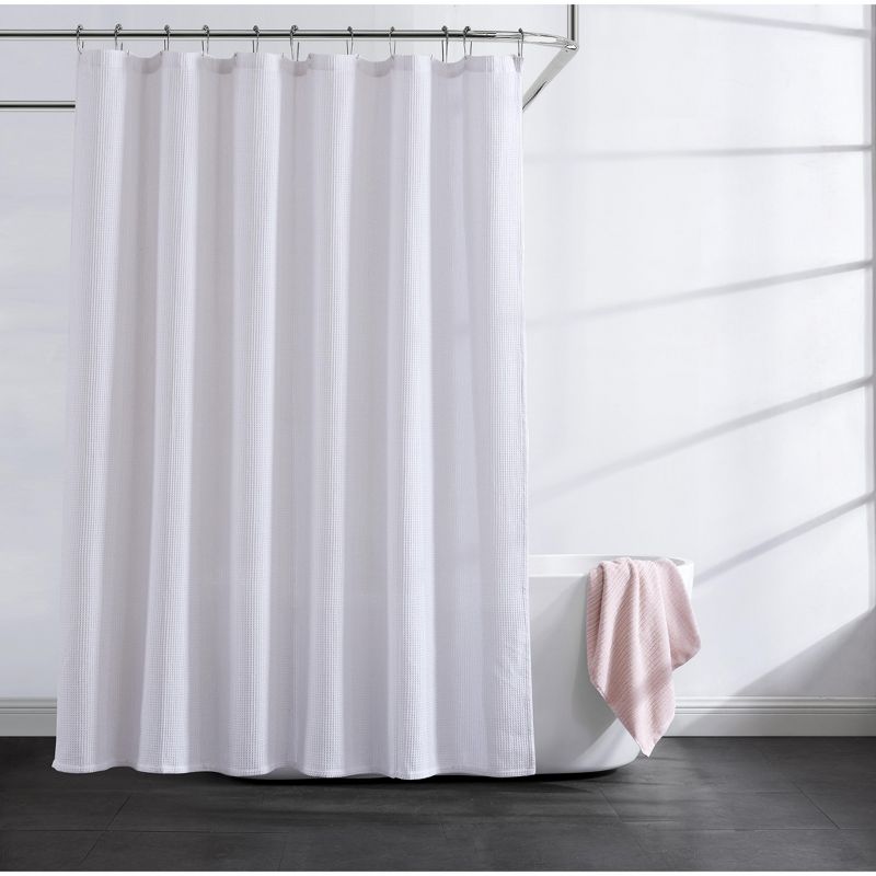 Kenneth Cole New York Waffle Shower Curtain-70" X 72"-White, 1 of 7