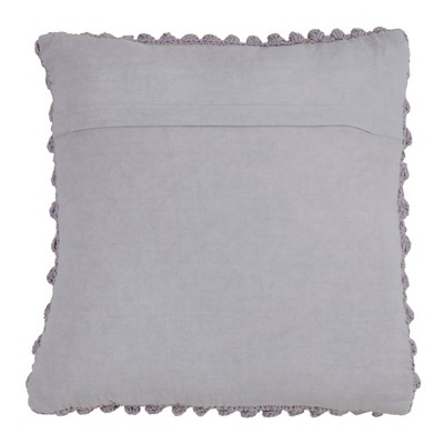 Lavender Cotton Throw Pillow Set with Crochet Pom Pom Design