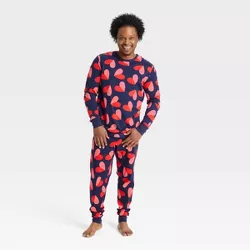 Men's Valentine's Day Hearts Matching Family Pajama Set - Navy XXL