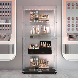 VYNXARIA Tempered Glass Display Cabinet,Wine & Storage Cabinet,Door Locks,Adjustable Feet for Uneven Ground,Black - 1 of 4