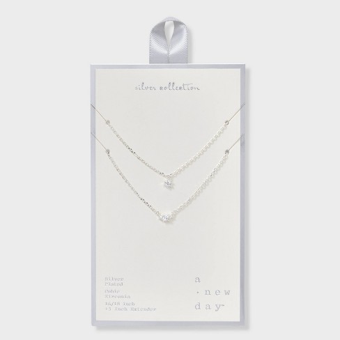 Long Faux Pearl Necklace - A New Day™ Silver/white : Target