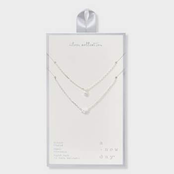 Silver Plated Cubic Zirconia Station Layered Necklace - A New Day™ Silver