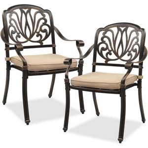 VINGLI Outdoor Dining Chairs of 2 with Cushion Aluminum Patio Chairs, Cast Aluminum Patio Furniture Aluminum Outdoor Chairs for Backyard, Poolside - 1 of 4