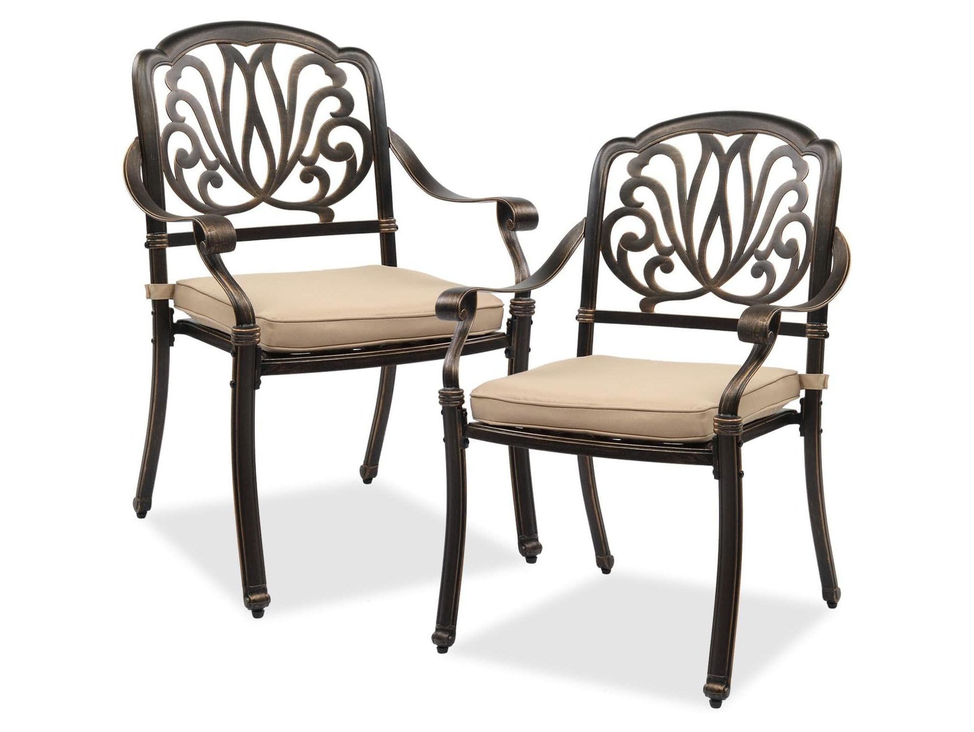 VINGLI Outdoor Dining Chairs of 2 with Cushion Aluminum Patio Chairs, Cast Aluminum Patio Furniture Aluminum Outdoor Chairs for Backyard, Poolside