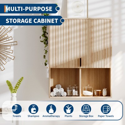 Premium Particleboard Bathroom Cabinet with Grooved Double Doors - Wall-Mounted, Adjustable Shelves, Waterproof, Soft-Close Hinges