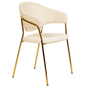 LeisureMod Dining Chair Upholstered Leather Armchair Velvet Accent Ergonomic Padded Seat and Back Durable Stainless Steel Base Bella Series - 1 of 4