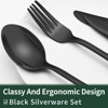 Itopfox 24-Piece Black Silverware Set with Steak Knives, Flatware Set for 4, Food-Grade Stainless Steel Tableware Cutlery Set Mirror Finished Utensil - 3 of 4