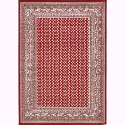 Red and Ivory Rectangular Synthetic Woven Area Rug