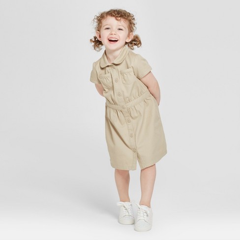  Toddler  Girls Uniform Shirt  Dress  Cat Jack  Khaki 2T 