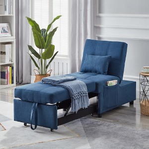 Multi-Functional Folding Ottoman Breathable Linen Fabric Recliner Chair Bed With Adjustable Backrest Modern Convertible Chair - 1 of 4