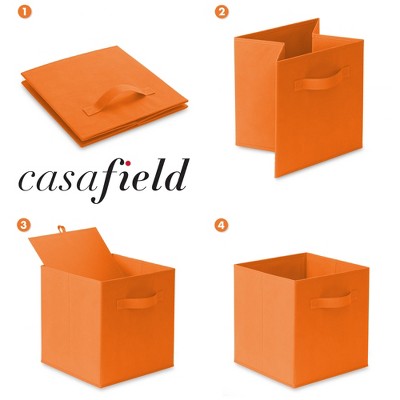 Orange Fabric Collapsible Cube Storage Bins, Set of 6