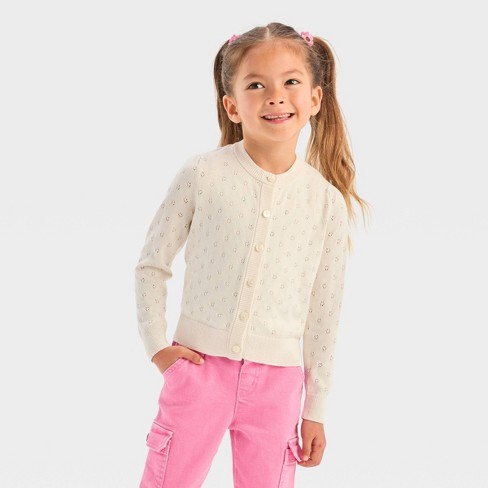 Toddler Girls Solid Cardigan Cat Jack Off white 5t Target