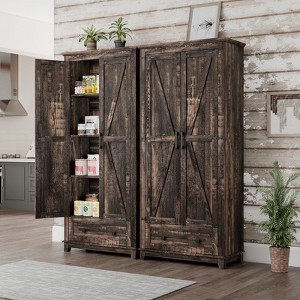 AMERLIFE Farmhouse Kitchen Pantry Cabinet, 72" Tall Storage Cabinet with Adjustable Shelves & Barn Doors - 1 of 4