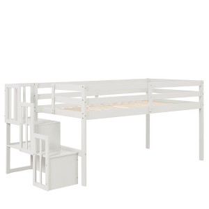YOOCOZZ Twin Size Loft Bed with Guardrails and Staircase - 1 of 4