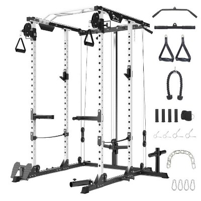 Power Cage with Cable Cross-Over System, Multi-Functional Power Rack with LAT Pull Down System