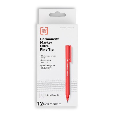 Tru Red Pen Style Permanent Marker, Fine Bullet Tip, Black, 5/Pack