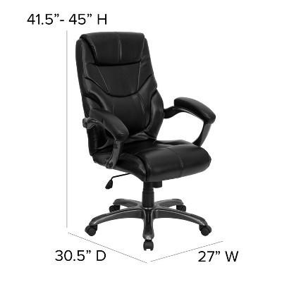 Black Leather High Back Executive Swivel Office Chair with Fixed Arms