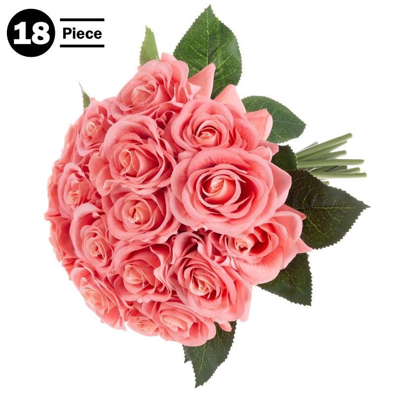 Pure Garden 18Pc Real Touch Rose Artificial Flowers with Stems, 4 of 9