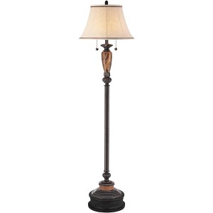 Kathy Ireland Sonnett Vintage Rustic Floor Lamp with Black Riser 68" Tall Bronze Metal Faux Marble Ivory Linen Bell Shade for Living Room Bedroom Home - 1 of 4